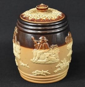 1902 EDWARDIAN ROYAL DOULTON HARVEST HUNTING THEME TOBACCO JAR