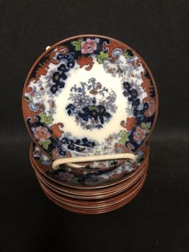 12 Corey Hill 6” Flow Blue Polychrome Plates