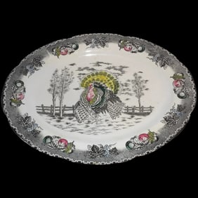 Vintage Hand Colored Made in Japan 18 ¾” Turkey Platter