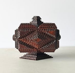 Tramp Art Pedestal Box on Diamond Base