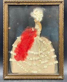 Vintage Antique 1920s Framed Ribbon Art Paper Doll Picture
