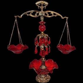 Vintage Hollywood Regency Style Justice Scale with Ruby Glass and Ruby Accents