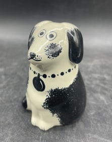 Vintage Rye Pottery Dog Figurine Cream Ceramic With Black Spots England