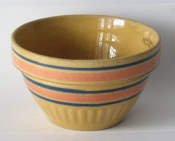 Antique yellow ware banded mixing bowl.