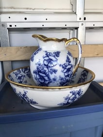 Flow Blue Floral Bowl & Pitcher