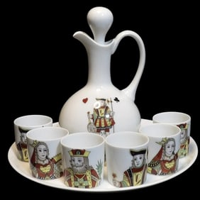 Vintage Porcelaine de Paris Neiman Marcus Limoges France 9 piece Liquor Decanter with King, Queen,