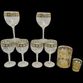 Set 6 Culver Valencia Wine Glasses –1 Double Old Fashioned, 1 Shot Glass in 22K Gold Design