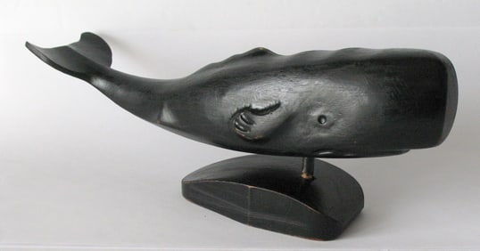 Vintage folk art wood carved Sperm Whale figure.