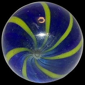 Vintage Cobalt Blue Green Stripe Signed Hand Made Large Marble