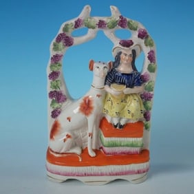 Staffordshire Pottery girl & dog arbour group
