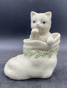 Lenox Christmas Kitty In Stocking 3.5" Cat Figurine