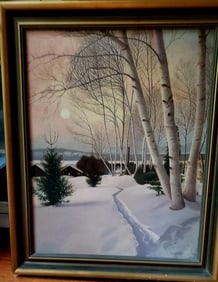 oil painting on Board CAMP scene great lighting and colors Ralph Oberg ( 1950)