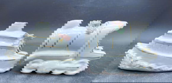 Pair of Vintage Ceramic Smoker Ashtrays Train & Boat