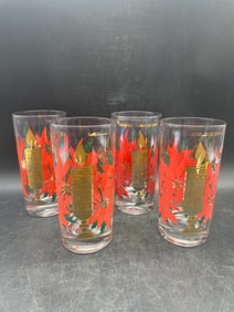 MCM Pasinski Christmas Glasses - 22K Gold Candles with Red Poinsettias
