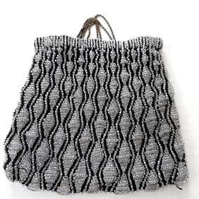 Vintage Beaded Black Drawstring Purse