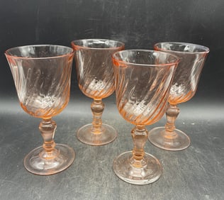 4 Pink Depression Glasses Stemware