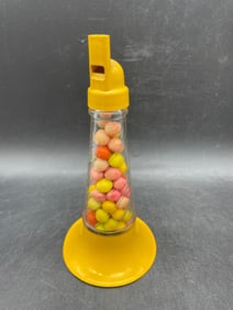 VTG. 1950'S CANDY FILLED GLASS MUSICAL HORN O' CANDY BY J.. H. MILLSTEIN CO.