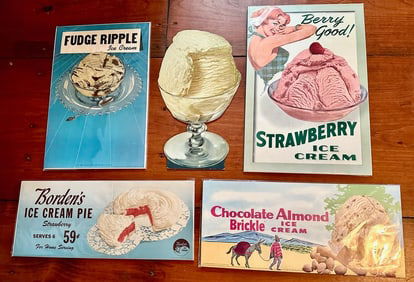 5 Vintage 1950s Paper Ice Cream Signs