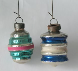 Pair of antique mercury glass Christmas ornaments.