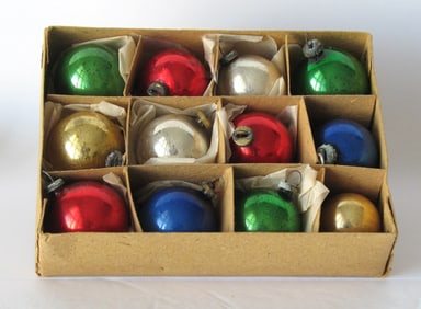 Miniature antique feather tree Christmas ornaments.