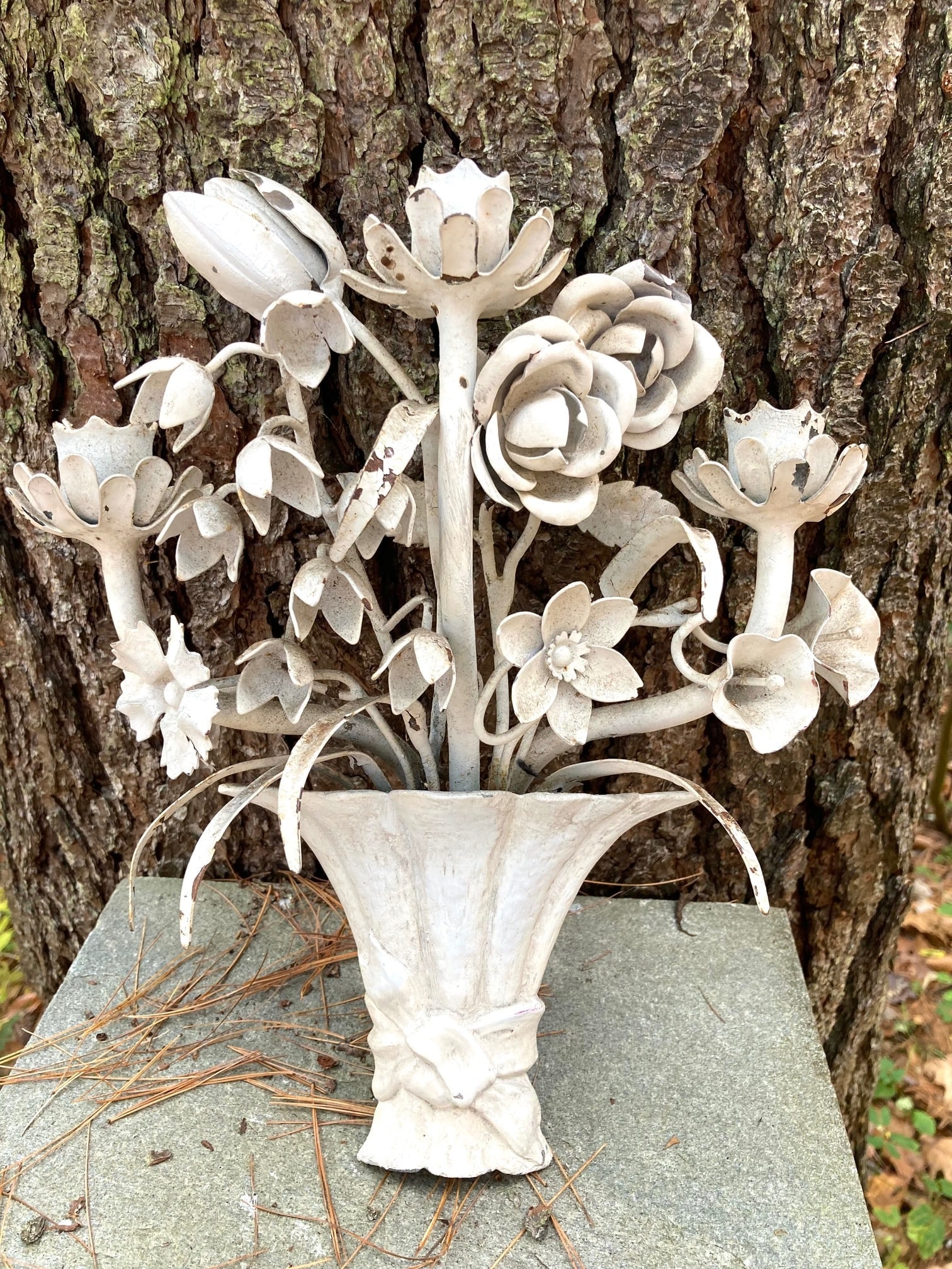 20thc metal Italian floral candle sconce with old white paint (1 of 4)