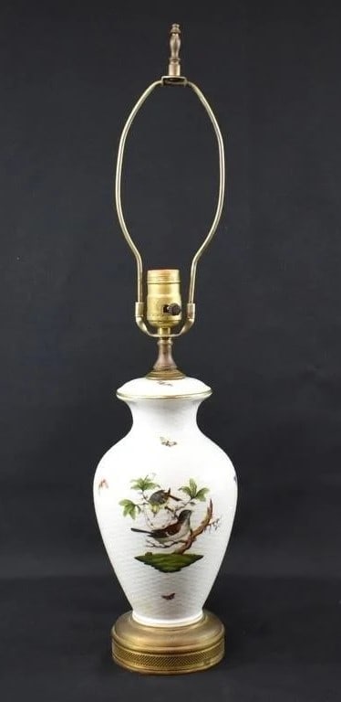 Herend Rothschild Birds Basket Weave Porcelain Footed Table Lamp (1 of 7)