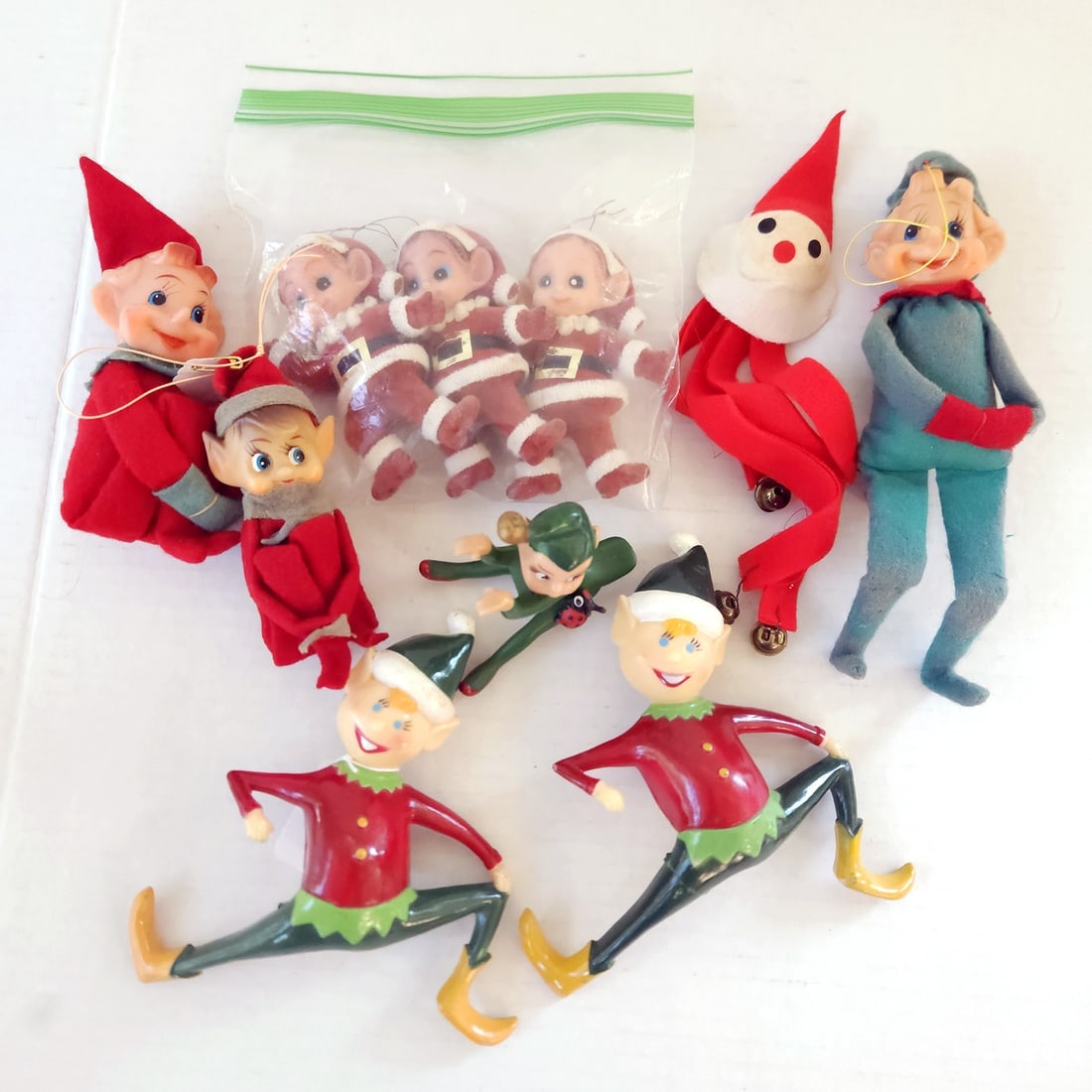 Vintage Elf Shelf Sitters Flocked & Plastic set of 10 (1 of 8)