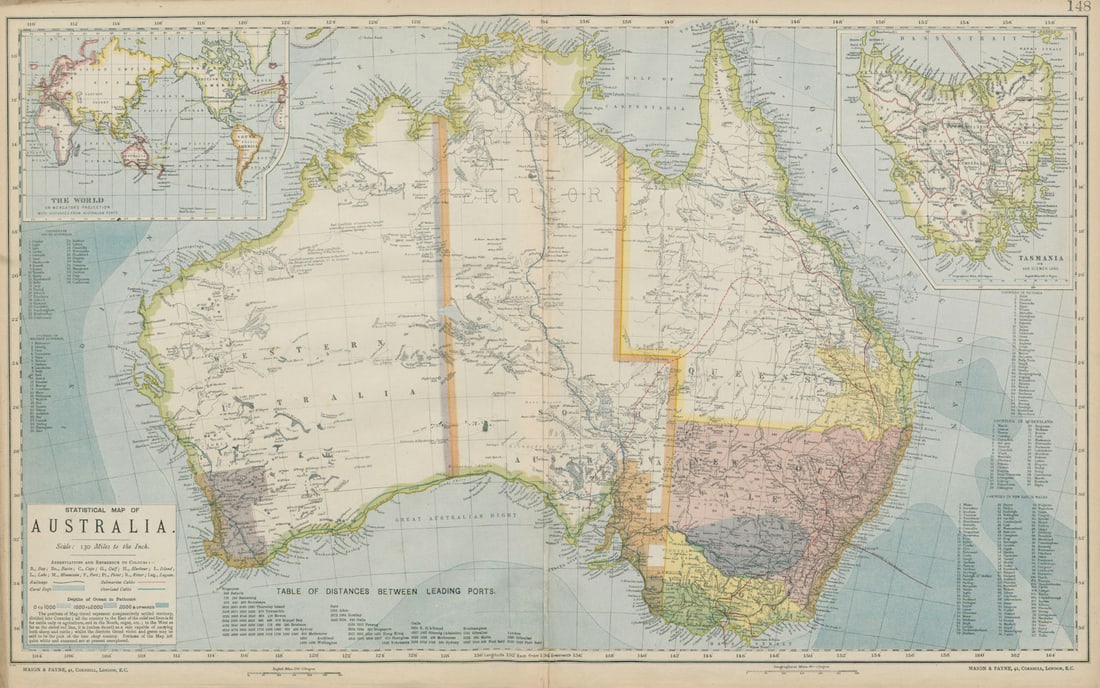 AUSTRALIA. White=unexplored. Violet & green=best sheep country. LETTS 1884 map (1 of 1)