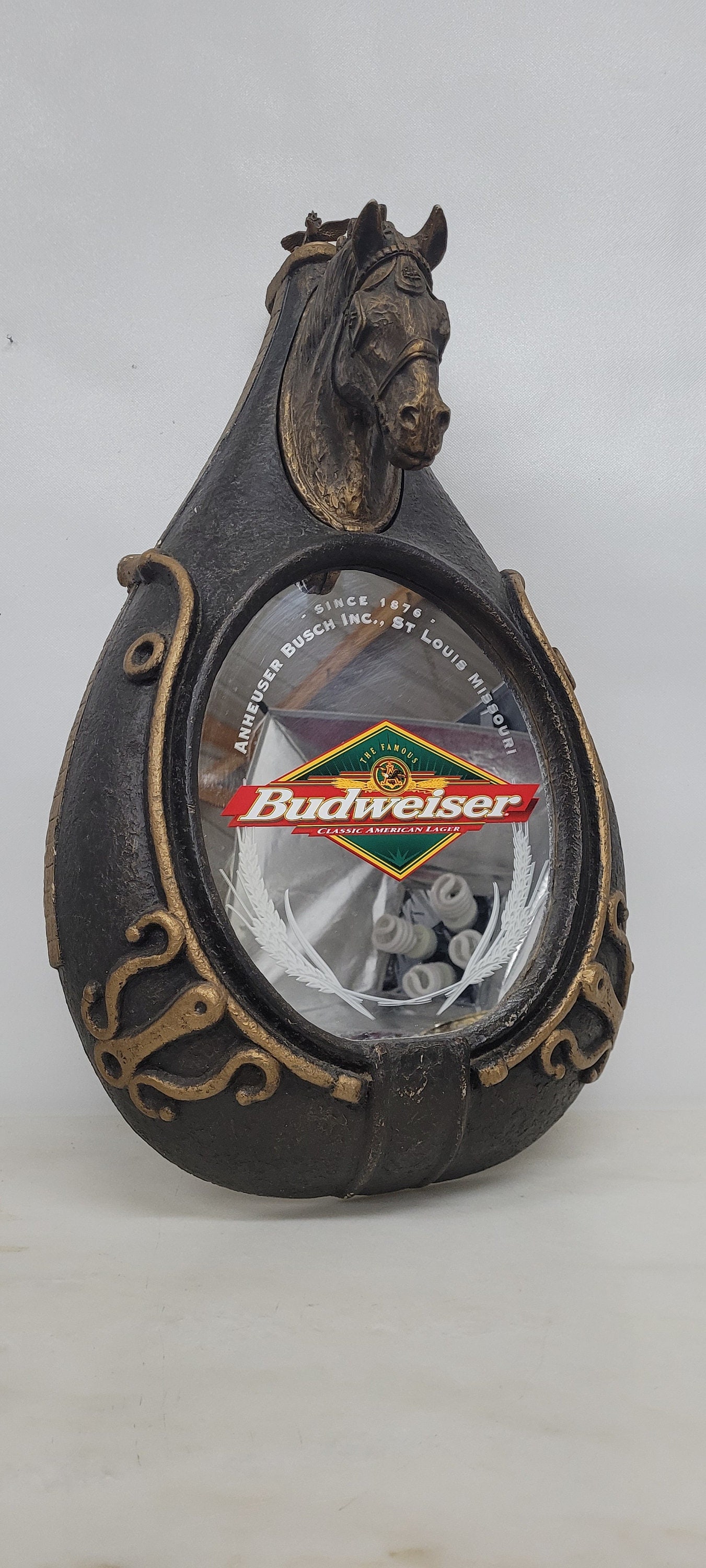 Vintage Budweiser Horse Harness Beer Sign Wall Hanging Mirror Man Cave Advertisement (1 of 5)