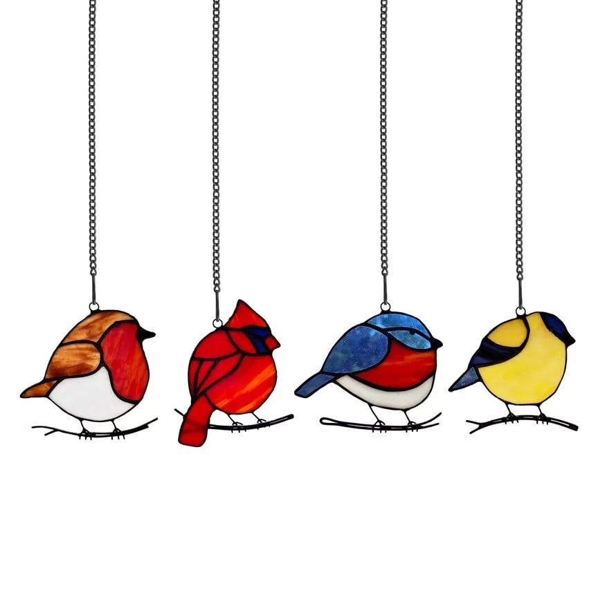 4.5" Set of 4 Stained Glass Birds Mini Window Hanging (1 of 11)