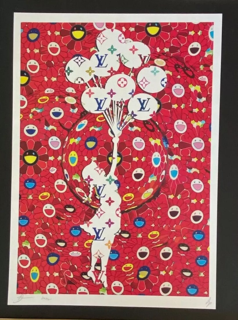 DEATH NYC Hand Signed LARGE Print Framed 16x20in BANKSY GIRL W BALLOONS MURAKAMI (1 of 5)