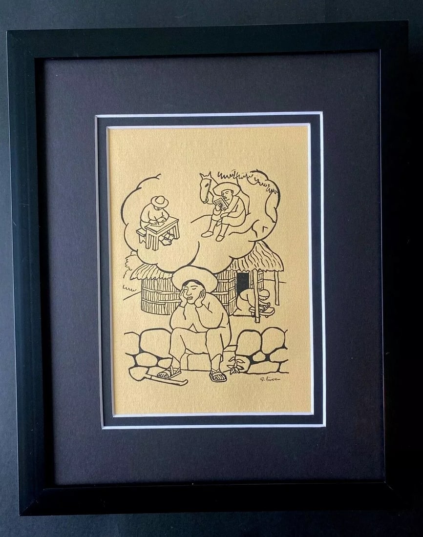 DIEGO RIVERA ORIGINAL 1931 SIGNED ON THE PLATE VINTAGE PRINT MATTED TO 8X10 (1 of 2)