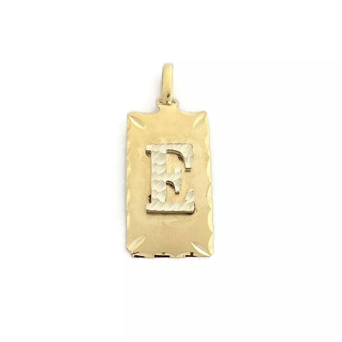 Estate Two-Tone Letter E Initial Tag Pendant Charm 14K Yellow Gold, 1.41 Grams (1 of 7)