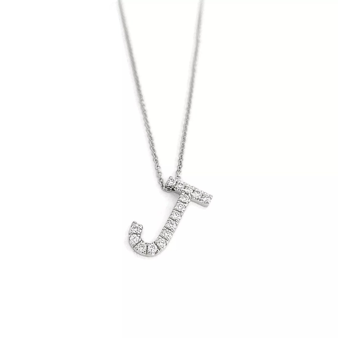 Letter J Diamond Initial Pendant Necklace 14K White Gold, .28 CTW (1 of 7)