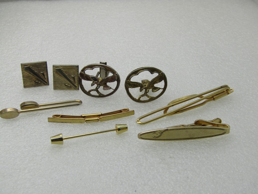 Vintage 7 Pc Cufflink, Tie Bar/Clasp Lot, Swank, 12kt G.F. & Gold Tone (1 of 6)
