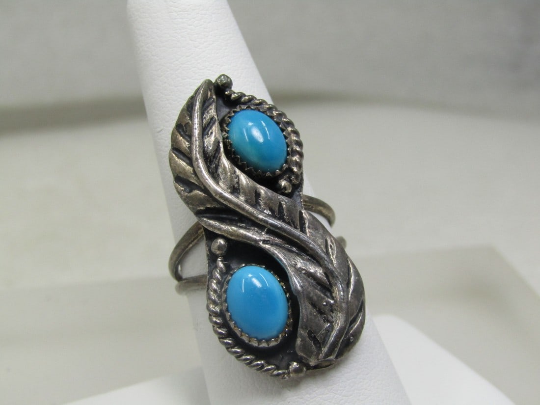 Vintage Sterling Southwestern Turquoise Ring Sz. 8, Shadowbox (1 of 8)