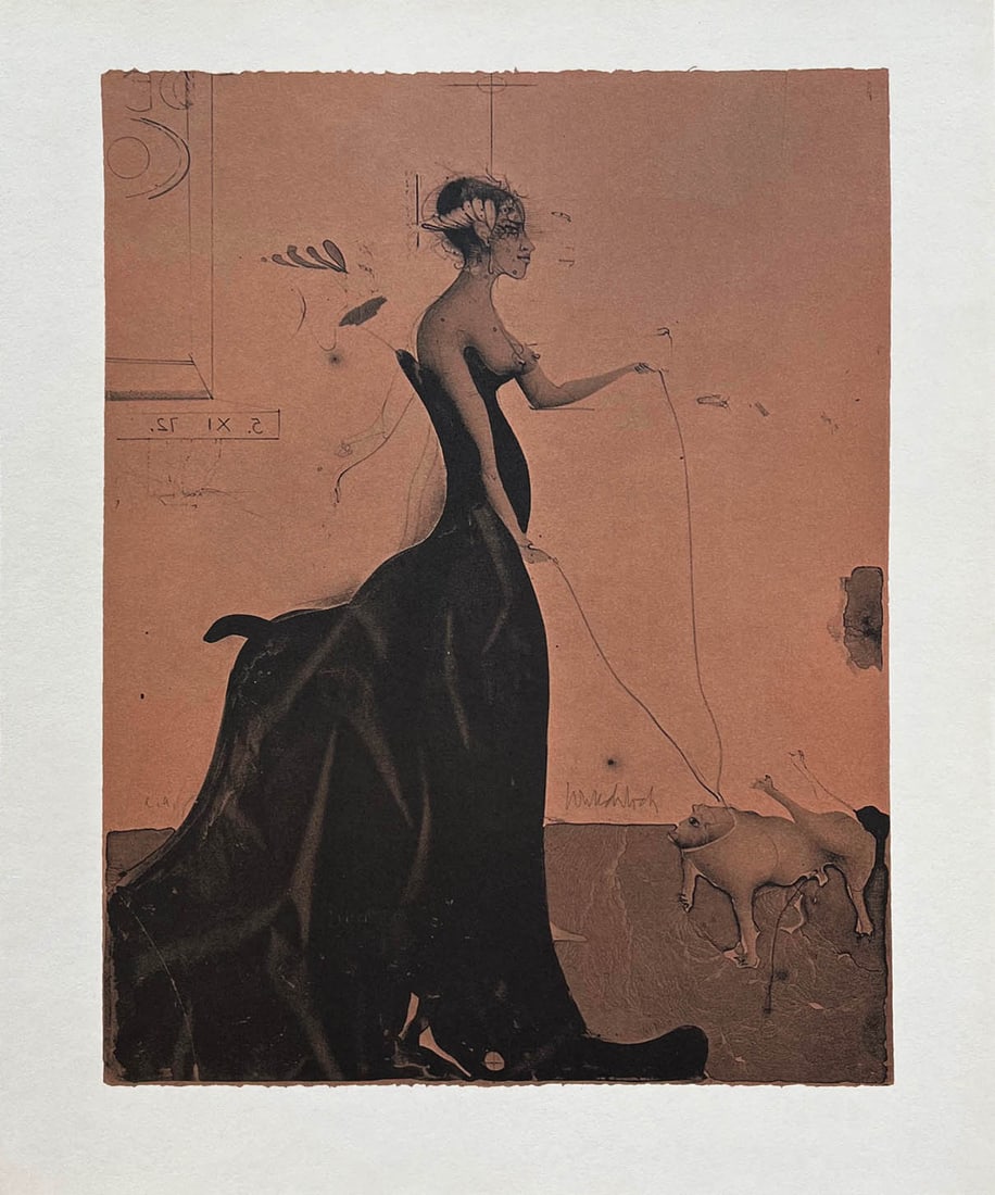 Paul Wunderlich 47 La Maitresse et Son Chien: Artist: Paul Wunderlich Country: Germany Title: La maitresse et son chien - 47 Medium: Photogravure Marks: Signed in plate not numbered Printed: 1974 by Atesa S.A, Geneve Paper: Heavy matte paper size