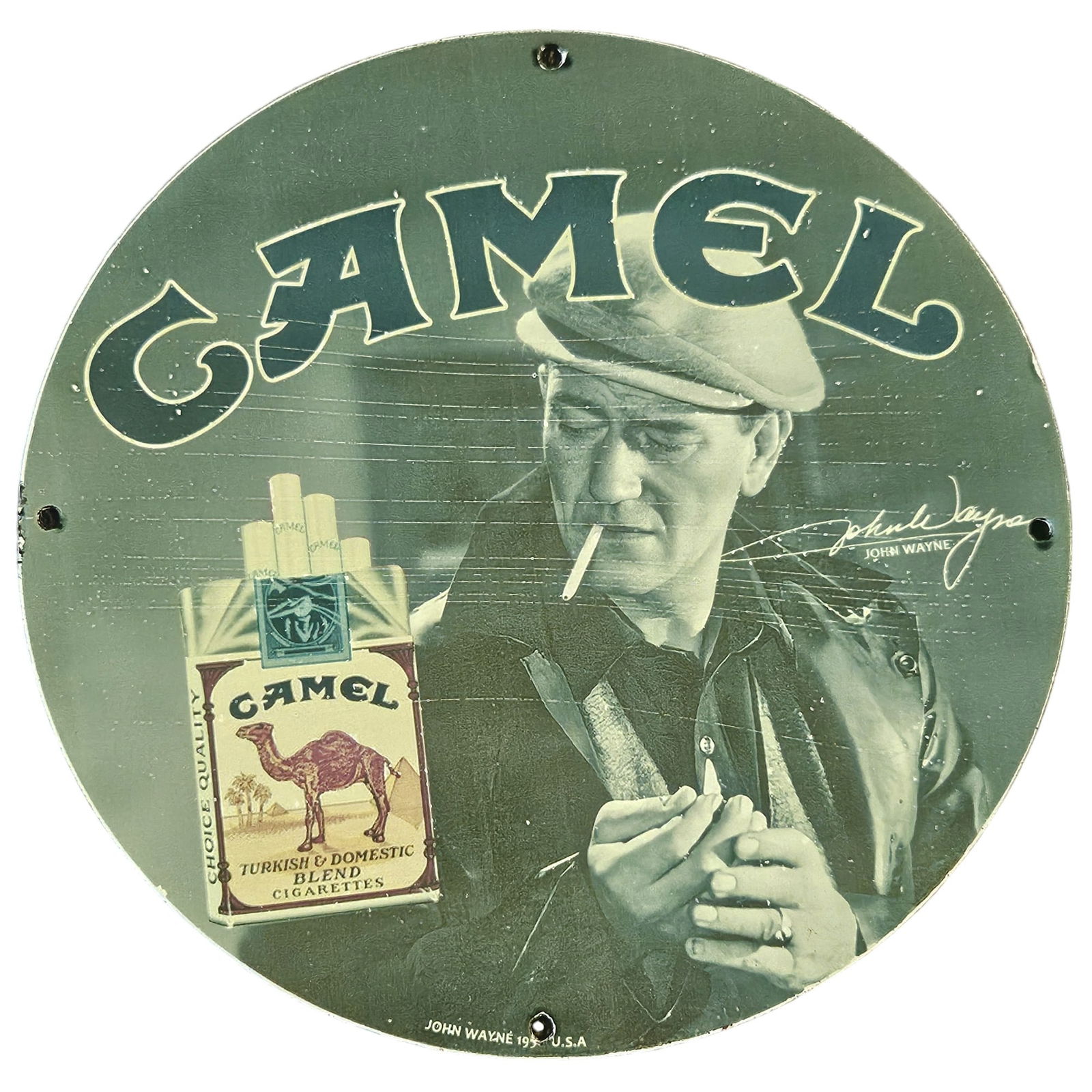 Vintage John Wayne Camel Cigarettes Porcelain Sign - Iconic Collectible from the 1950s (1 of 2)