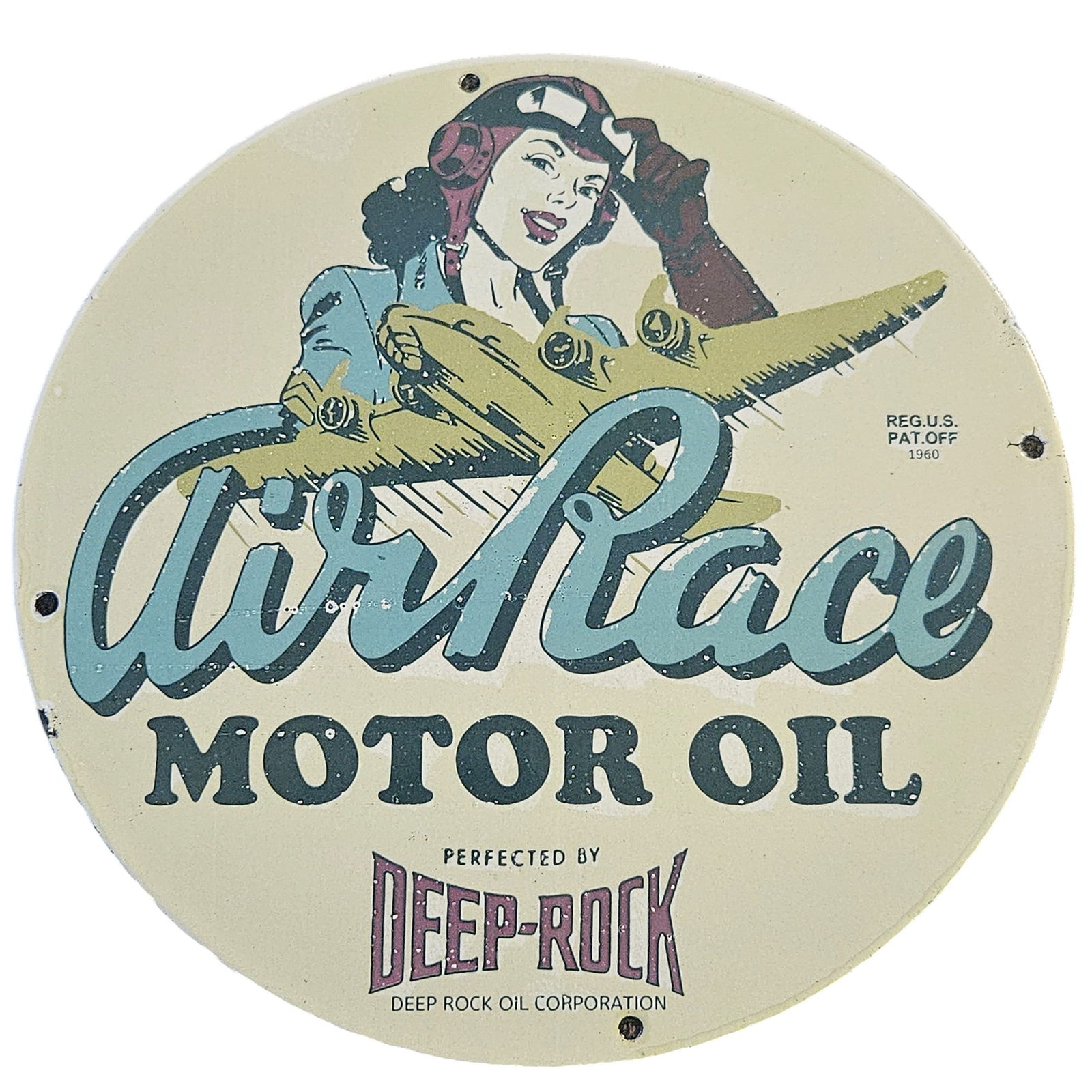 Vintage Air Race Motor Oil Porcelain Sign - Deep-Rock Oil Corporation - Collectible Art (1 of 2)