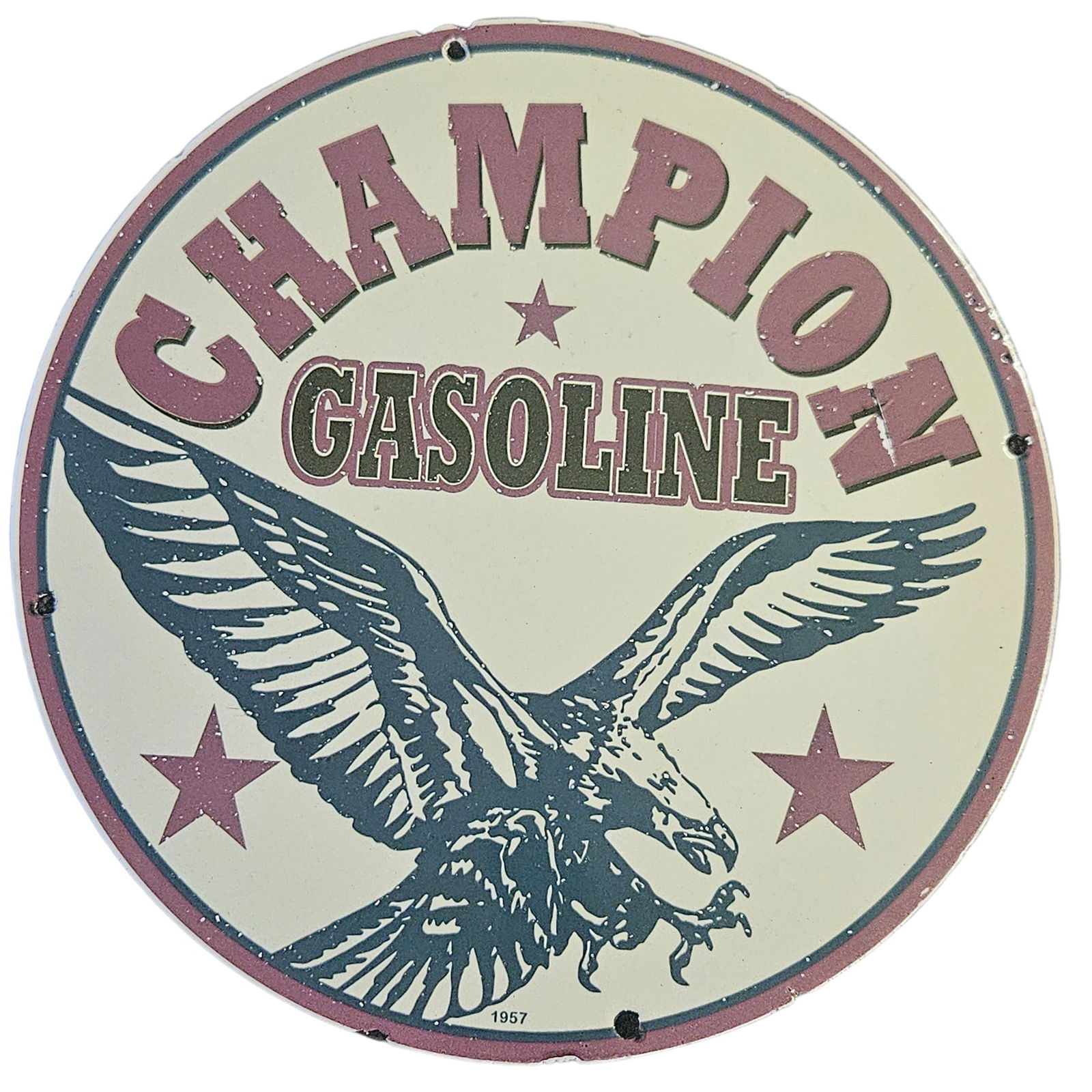 Vintage 1957 Champion Gasoline Porcelain Sign with Eagle Emblem Collectors Item (1 of 2)