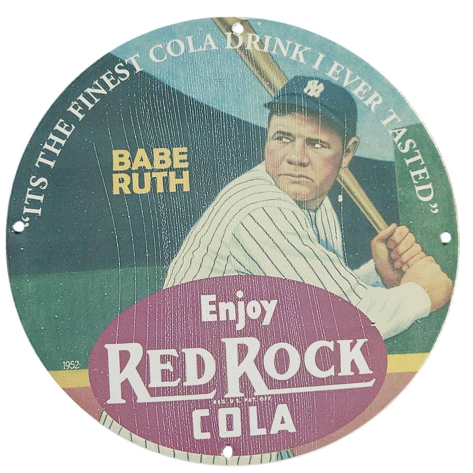Rare 1952 Babe Ruth Red Rock Cola Porcelain Sign - Collector's Vintage Advertising (1 of 2)