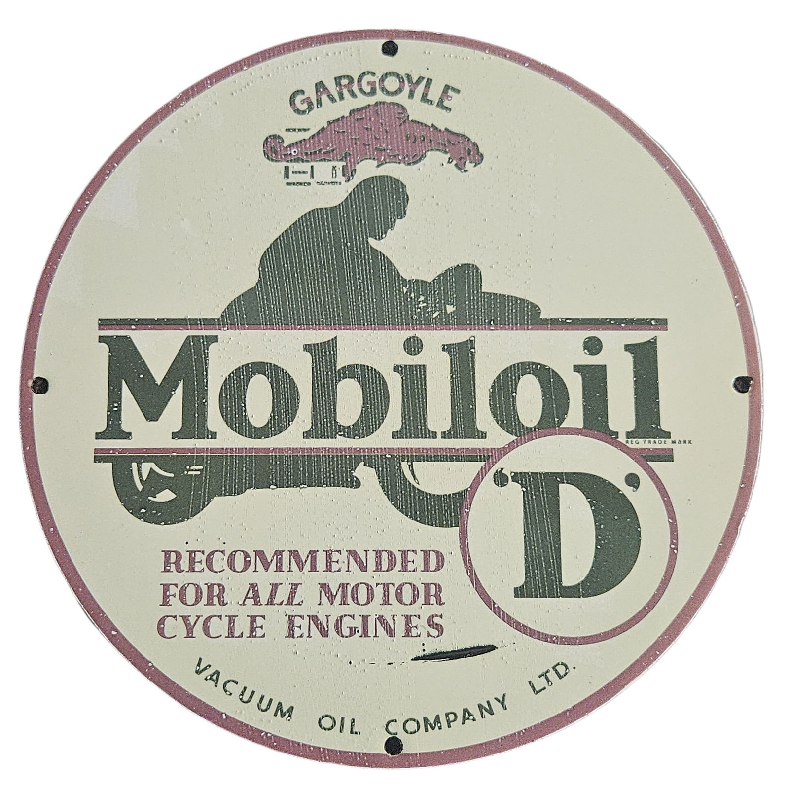 Rare Vintage Mobil Oil Gargoyle Porcelain Sign for Motorcycle Engines (1 of 2)
