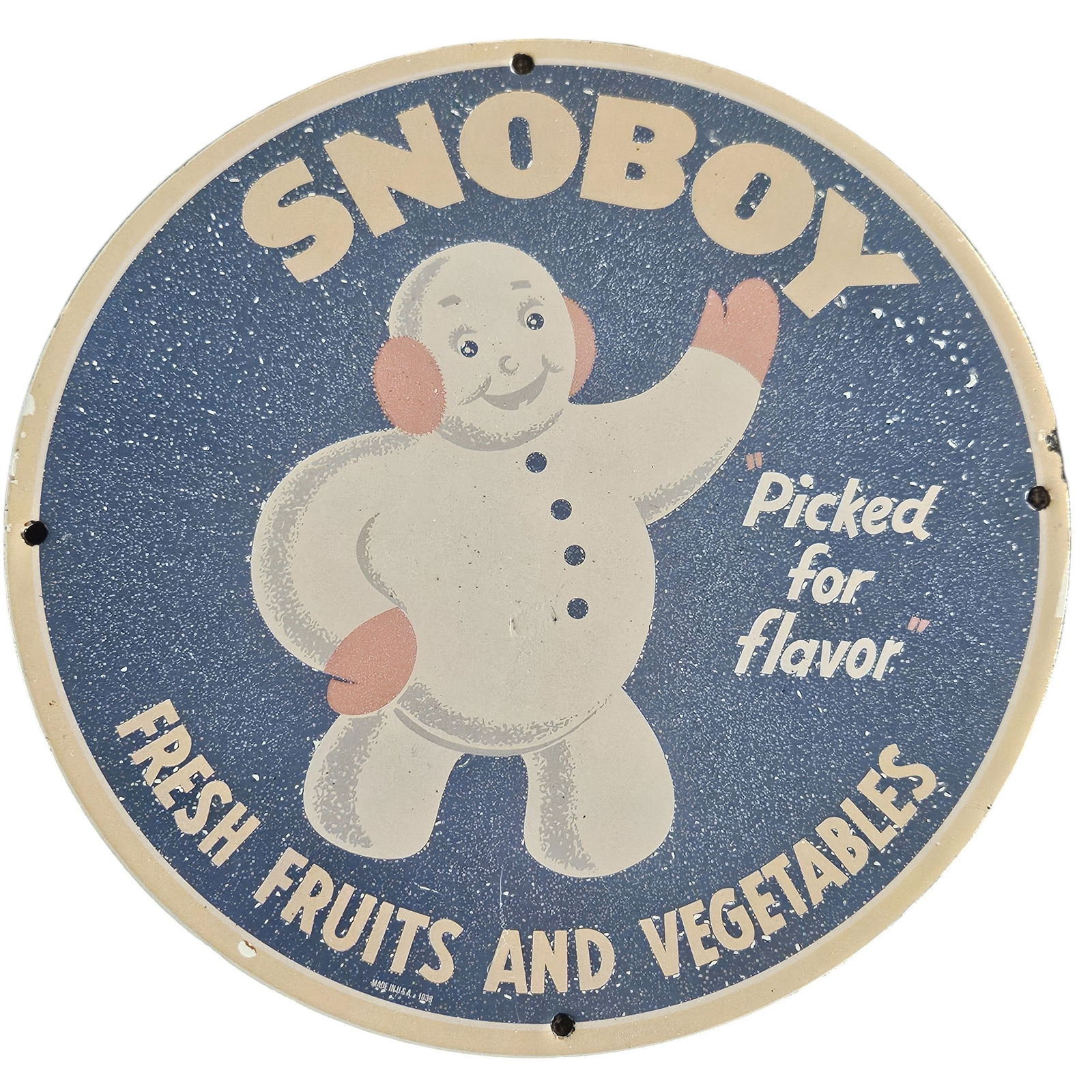 Vintage Snoboy Porcelain Sign - Fresh Fruits and Vegetables - Collectible Decor (1 of 2)