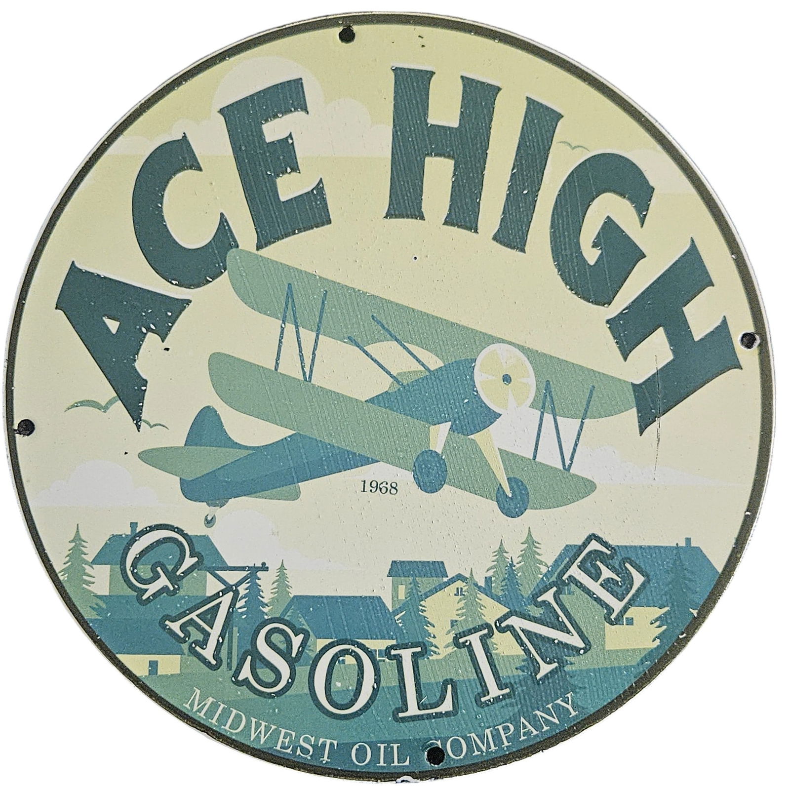 Vintage Ace High Gasoline Porcelain Sign - Classic Midwest Oil Company Decor (1 of 2)