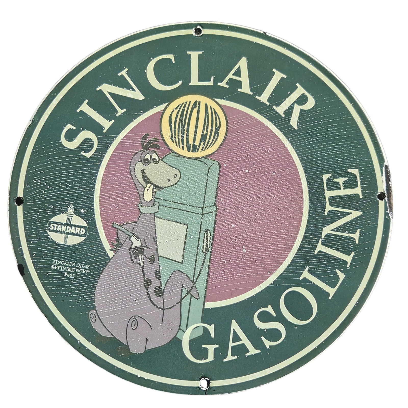 Vintage Sinclair Gasoline Porcelain Sign with Dino Character - Rare Collectible (1 of 2)
