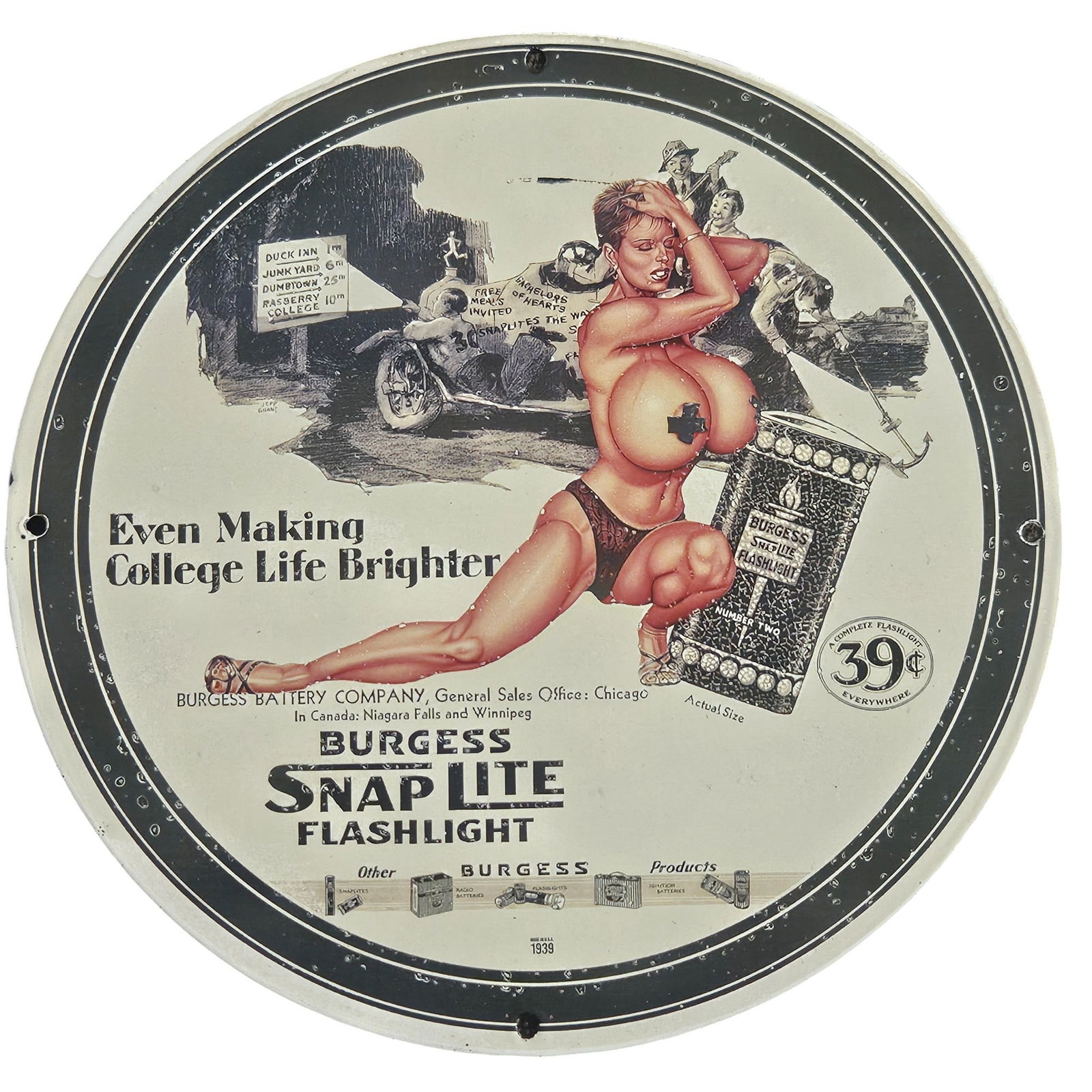 Vintage Burgess Snap Lite Porcelain Sign - 'Even Making College Life Brighter' (1 of 2)