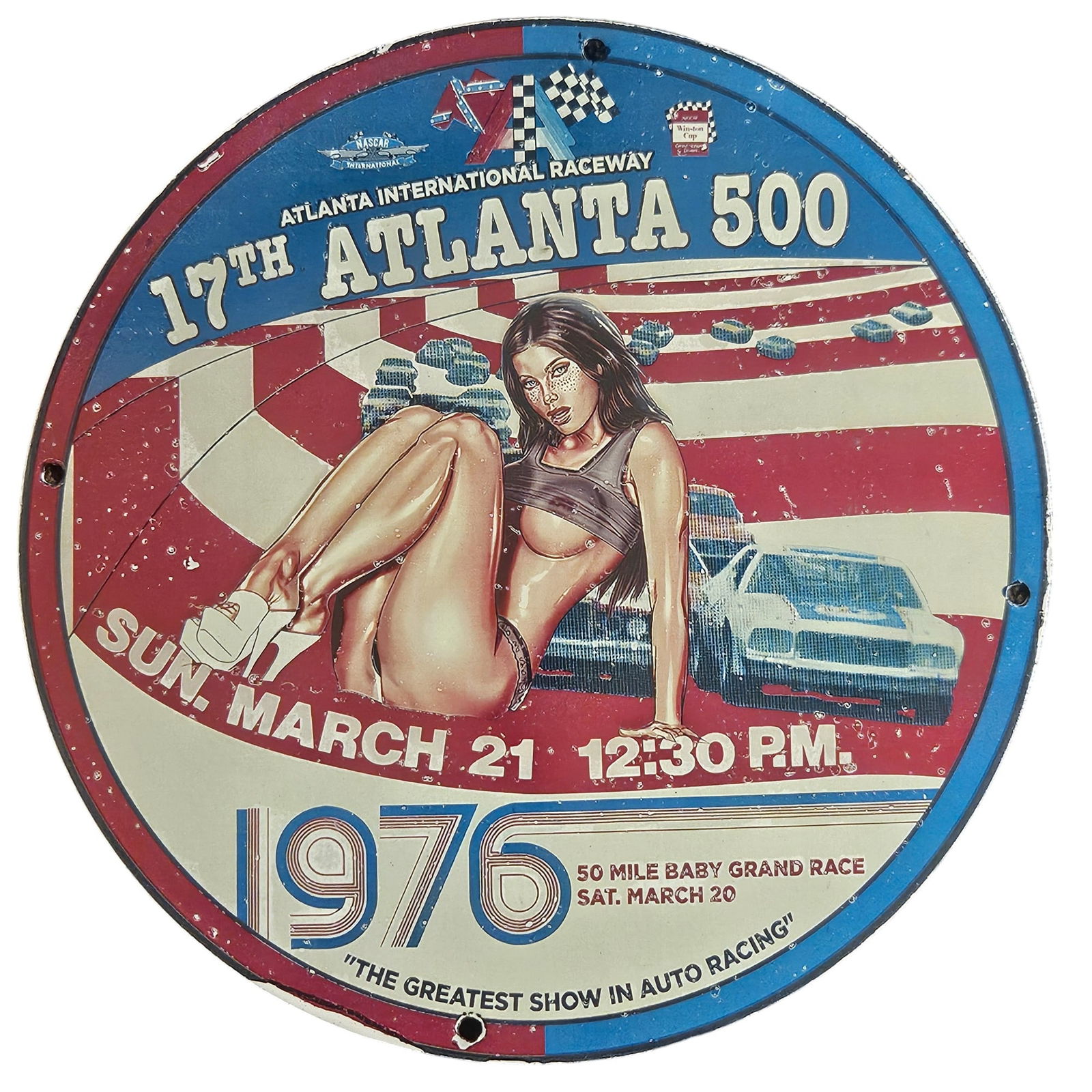 1976 Atlanta International Raceway 500 Porcelain Sign - Vintage Racing Memorabilia (1 of 2)