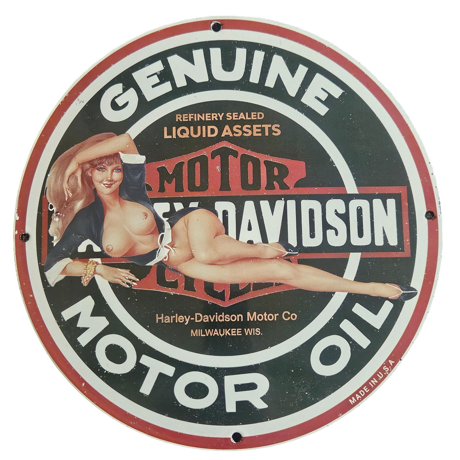 Vintage Harley-Davidson Genuine Motor Oil Porcelain Sign - Classic Biker Collectible (1 of 2)