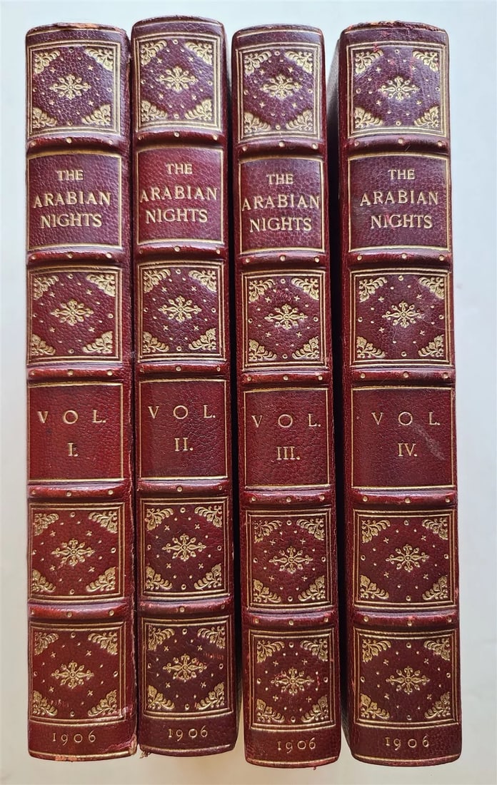 1906 ARABIAN NIGHTS 4 VOLUMES SET antique in ENGLISH DECORATIVE BINDING (1 of 11)