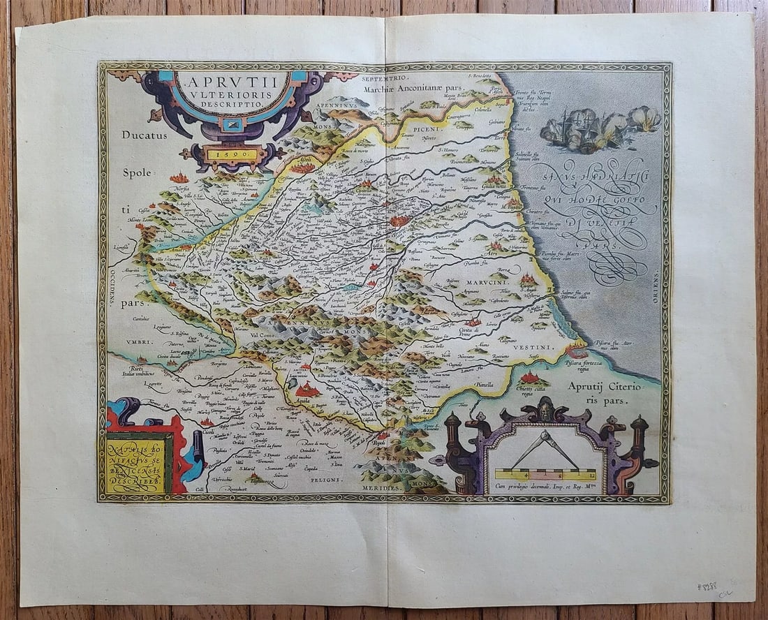 1595 MAP OF ITALY Abraham Ortelius antique AUTHENTIC 16th CENTURY hand colored: Size 13 by 16.5" Overall with margins 17 by 21" Very good condition Reserve: $250.00 Shipping: Domestic: Flatrate of $25.00 to anywhere within the contiguous U.S. International: Foreign shipping rates